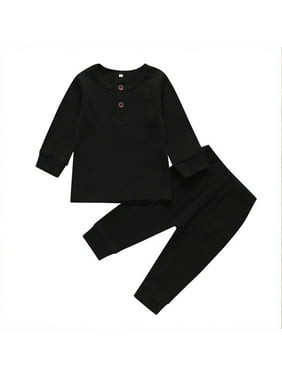 Toddler Infant Baby Boys Long Sleeve Solid Tops+Pants Pajamas Sleepwear Outfits